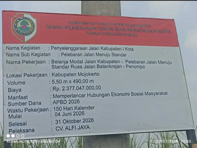Pelebaran Ruas Jalan Batankrajan Penompo, Langkah Nyata Pemkab Mojokerto Wujudkan Infrastruktur Berkualitas Bagi Masyarakat
