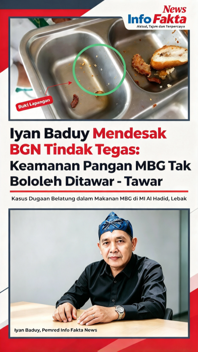Iyan Baduy Mendesak BGN Tindak Tegas. Keamanan Pangan MBG Tak Boleh Ditawar-Tawar